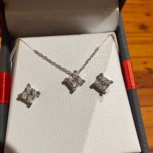 Diamond Pendant Necklace and Earring Set